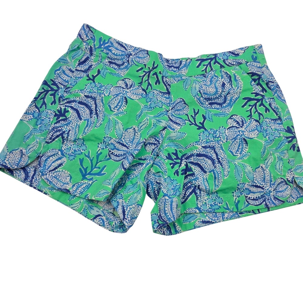 Lilly Pulitzer Callahan Shorts XXS Green Blue Coral Shell Stretch Cotton O9